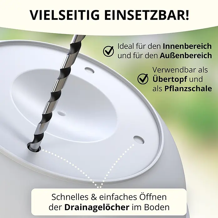 Plastard Pflanzschale rund 3er-Set Ø 40 cm mit Metallkorb hängend Weiß - 3 Stk., Außenmaß (Ø x H): 40 x 14 cm, Kunststoff, Weiß - Weißer Pflanztopf, ein Bohrer erzeugt ein Drainageloch im Boden. Vielseitig innen & außen nutzbar.