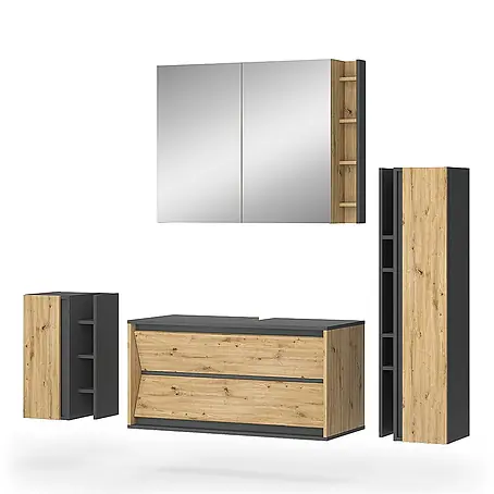 Vicco  Badmöbel-Set Edelin Anthrazit/Artisan 4 Teile