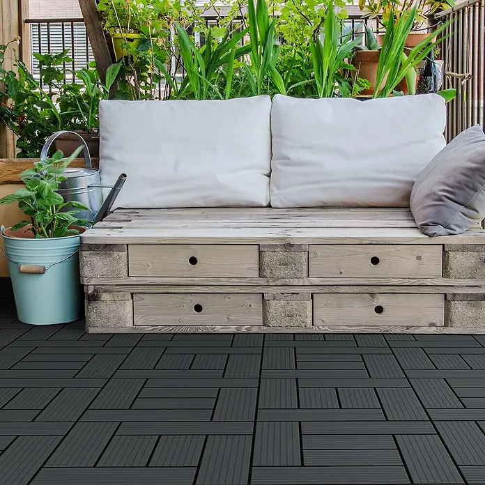 ECD Germany Terrassenfliese Bodenbelag 5m²/55 Stück Anthrazit rutschfest Balkonfliesen - 30 cm x 30 cm x 20 mm, Anthrazit - Dunkelgraue Klick-Terrassenfliesen für einen modernen Balkonboden.