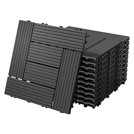 ECD Germany  Terrassenfliese Bodenbelag 3m²/33 Stück Anthrazit rutschfest Balkonfliesen