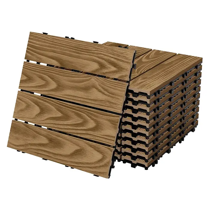 ML-Design Terrassenfliese Bodenbelag 3m²/33 Stück Teak rutschfest Balkonfliesen - 30 cm x 30 cm x 20 mm, Teak - Braune Holzoptik-Terrassenfliesen mit Klicksystem, gestapelt zur einfachen Installation.