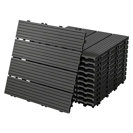 ECD Germany  Terrassenfliese Bodenbelag 2m²/22 Stück Anthrazit rutschfest Balkonfliesen