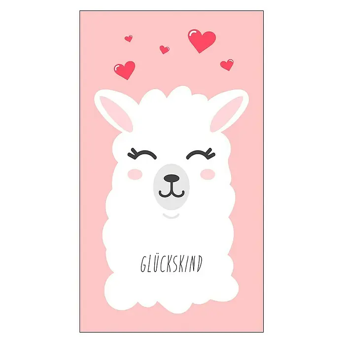ProArt Decopanel - Glückskind, B x H: 15 x 30 cm - Süßes Lama-Poster mit Herzen und dem Schriftzug "Glückskind" auf rosafarbenem Hintergrund, ideal für Kinderzimmer.