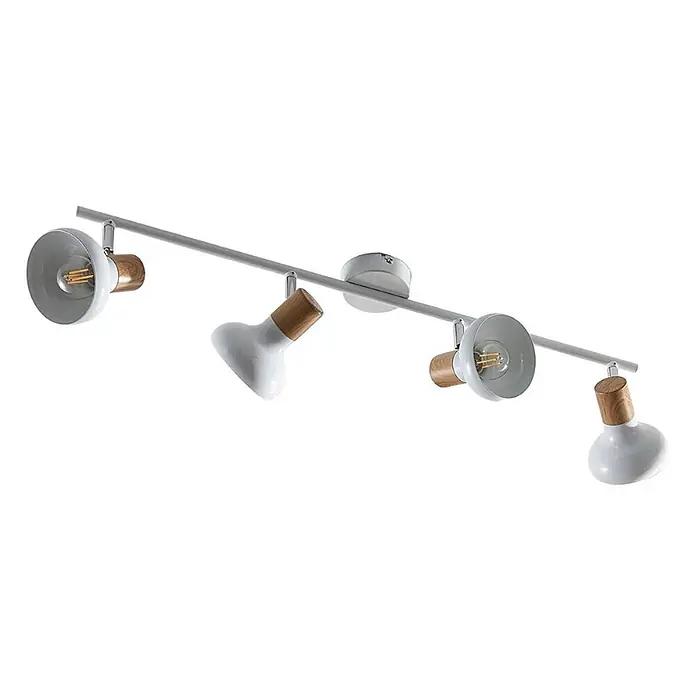 Lindby Deckenstrahler Fridolin - weiß / opal, weiß / opal, E14 - Weißer Vier-Flammen-Schienenstrahler mit verstellbaren Spots und Naturholz-Akzenten.