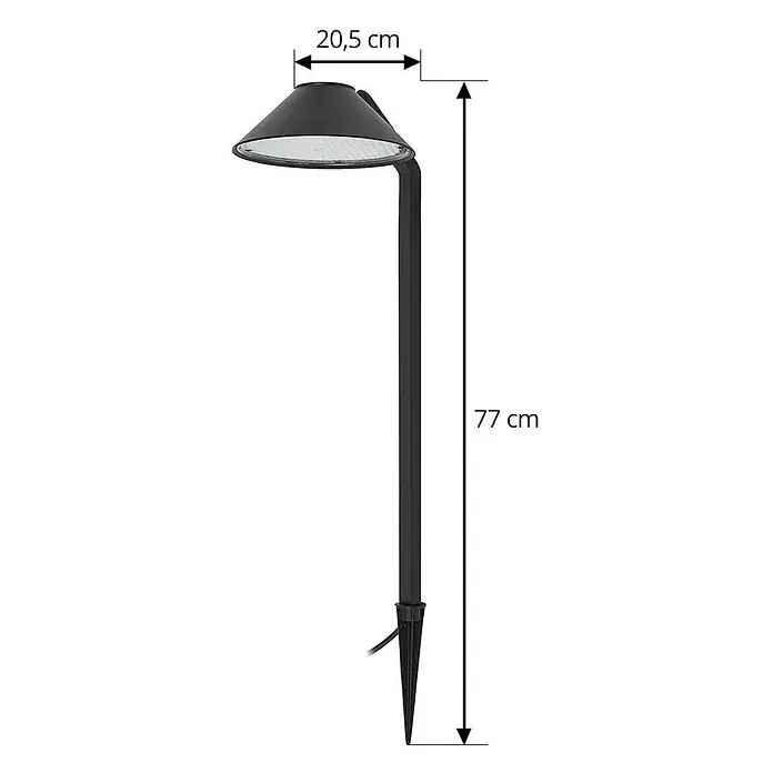 Lindby Erdspießleuchte Capelo -  - Schwarze Metall-Gartenspießleuchte mit konischem Kopf und Erdspieß. Gesamthöhe 77 cm, Kopfbreite 20,5 cm.