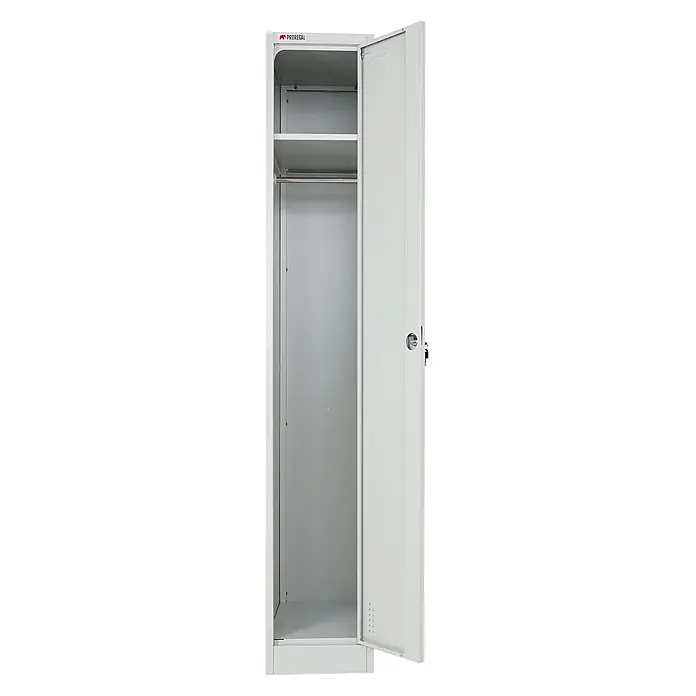 Proregal Spind Mega Deal 2x ELEPHANT 1 Abteil - H x B x T: 180 x 30 x 50 cm, Grau, Zerlegt, Anzahl Fächer: 1 Stk. - Hellgrauer Metallspind mit offener Einzeltür, inklusive oberer Ablagefläche und Kleiderstange.