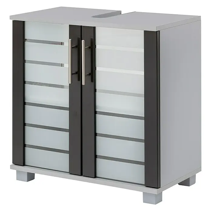 Schildmeyer Niko Waschtischunterschrank - B x T x H: 62,5 x 32,5 x 65 cm, Silber/Anthrazit - Moderner Badezimmerschrank mit Milchglastüren und eleganten Griffen für stilvolle Badaufbewahrung.