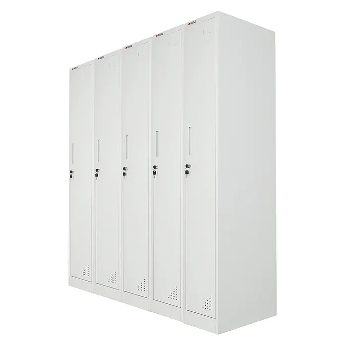 Proregal Spind Mega Deal 5x ELEPHANT 1 Abteil - H x B x T: 180 x 30 x 50 cm, Grau, Zerlegt, Anzahl Fächer: 1 Stk. - Fünf weiße Metallschränke mit individuellen Schlössern und Belüftung. Ideal für sichere Aufbewahrung.