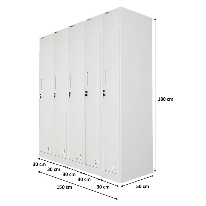 Proregal Spind Mega Deal 5x ELEPHANT 1 Abteil - H x B x T: 180 x 30 x 50 cm, Grau, Zerlegt, Anzahl Fächer: 1 Stk. - Weißes Metallschließfachsystem mit fünf abschließbaren Fächern.