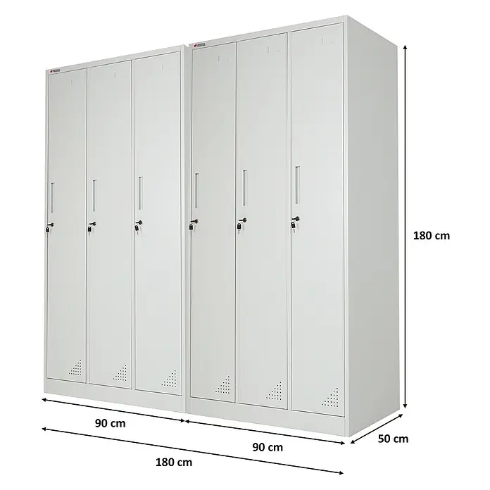Proregal Spind Mega Deal 2x ELEPHANT 3 Abteil - Grau, Zerlegt, Anzahl Fächer: 3 Stk. - Zwei hellgraue Metallspinde, jeder mit 3 Fächern und Schloss. Gesamtmaße: 180x180x50 cm.