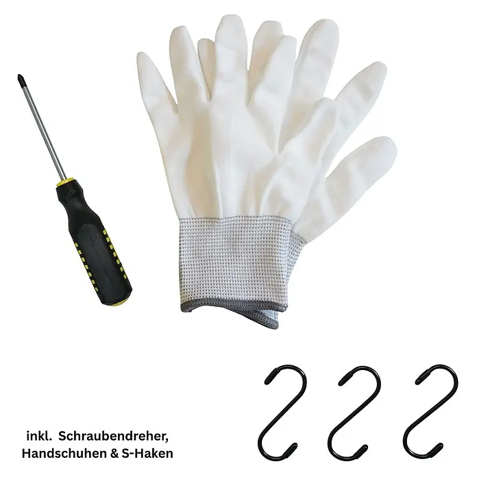 Proregal Spind ELEPHANT 2 Abteile - Grau, Zerlegt, Anzahl Fächer: 2 Stk. - Set mit schwarzem Schraubendreher, weißen Handschuhen mit grauen Bündchen und drei schwarzen S-Haken.