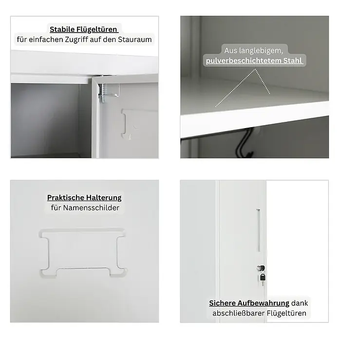 Proregal Spind ELEPHANT 2 Abteile - Grau, Zerlegt, Anzahl Fächer: 2 Stk. - Weißer Metallschrank mit stabilen, abschließbaren Flügeltüren, Namensschildhalterung und robuster pulverbeschichteter Stahlkonstruktion.