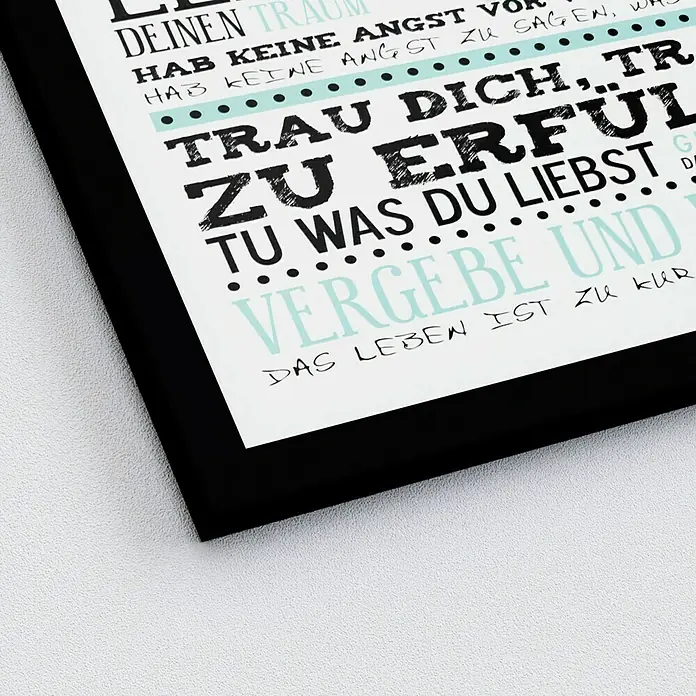 ProArt Bild - Tanze im Regen, B x H: 33 x 33 cm - Gerahmtes Poster mit motivierenden Zitaten in Schwarz und Türkis, ideal als Wanddekoration für Wohn- oder Arbeitsbereich.