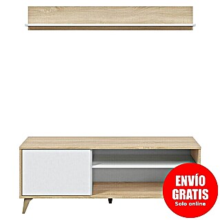 Mueble para TV con estante Kikua Plus (Roble Canadian/Blanco Artik, 2 pzs.)