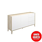 Dekit Bari Aparador (L x An x Al: 40 x 150 x 77,5 cm, Roble Natural/Blanco, Número de cajones: 3 ud., Número de puertas: 2 ud.) | BAUHAUS