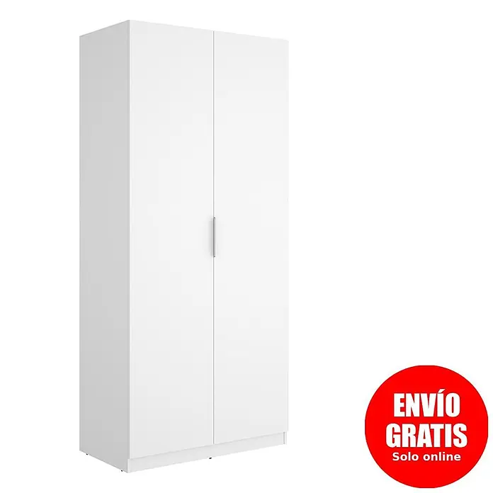 Dekit Armario para ropa Emax - L x An x Al: 51,4 x 91 x 203,5 cm, Blanco - Armario blanco de dos puertas con tirador metálico vertical.