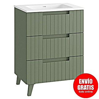 Mueble de lavabo Claire (L x An x Al: 45 x 60 x 81 cm, Verde Olivo, 1 seno, empotrado, salida central, Número de cajones: 3 ud.)