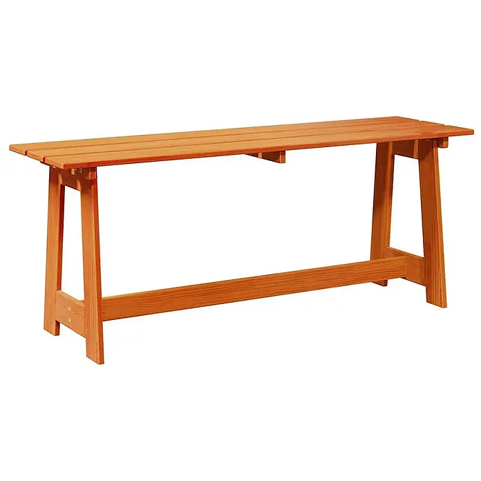 Furnicato Gartenbank Kiefernholz lackiert - B x T x H: 37 x 119 x 47 cm, Echtholz - Hellbraune Holzbank mit Lattenrostsitz, A-Rahmen-Beinen und einer Querstrebe.