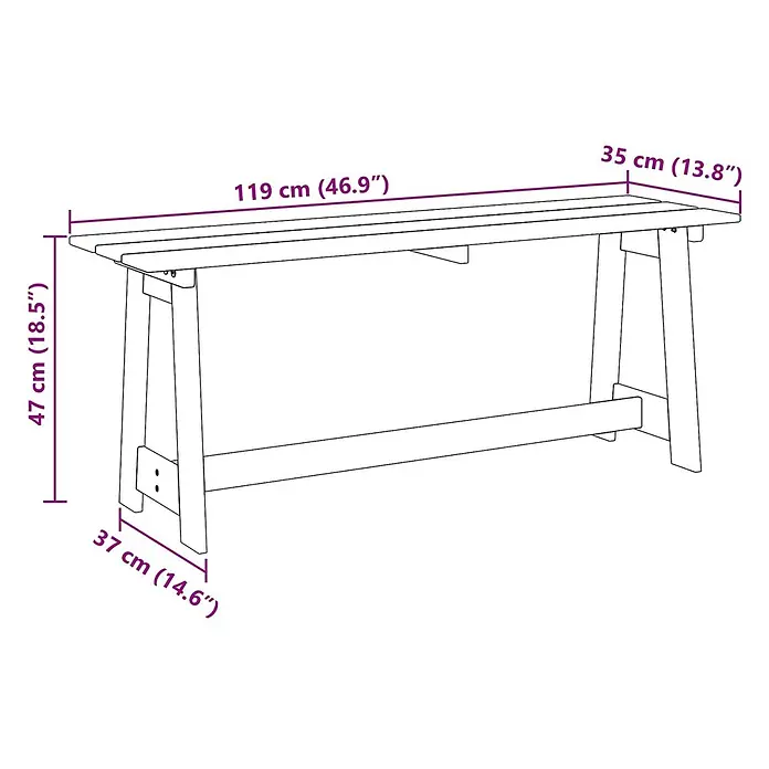 Furnicato Gartenbank Kiefernholz Natur - B x T x H: 37 x 119 x 47 cm, Natur - Gartenbank aus Holz mit Lattenoberfläche. Misst 119 cm L x 47 cm H x 35 cm T.