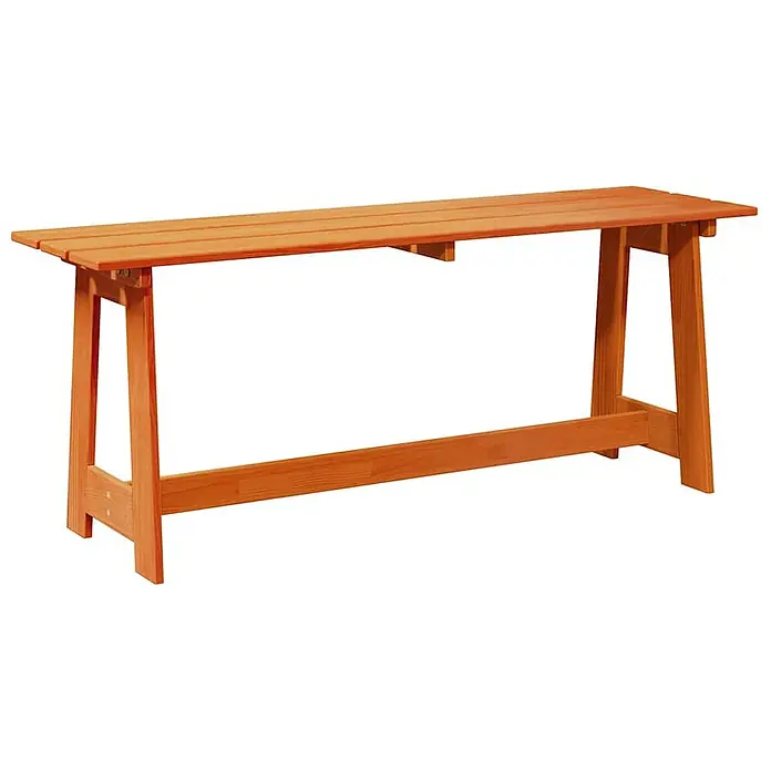 Furnicato Gartenbank Kiefernholz lackiert - B x T x H: 37 x 119 x 47 cm, Echtholz - Orangefarbener Lattenholztisch mit A-förmigen Beinen und einer horizontalen Querstrebe.