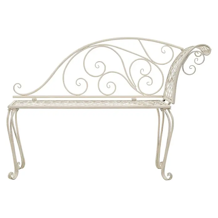 Furnicato Gartenbank Metall Antikweiß - B x T x H: 128 x 46 x 88 cm, Weiß - Cremefarbene schmiedeeiserne Gartenbank mit verschnörkeltem Design.