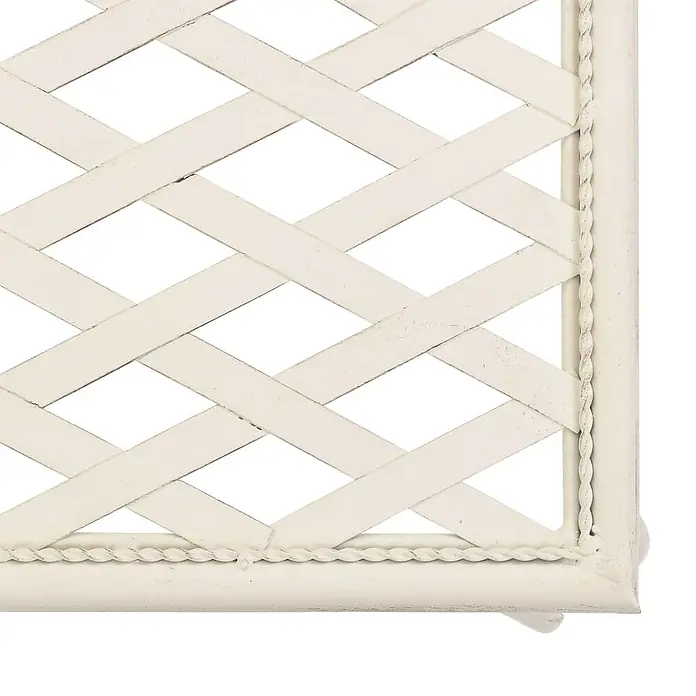 Furnicato Gartenbank Metall Antikweiß - B x T x H: 128 x 46 x 88 cm, Weiß - Cremefarbenes Metallgitter mit geflochtenen Zierleisten.