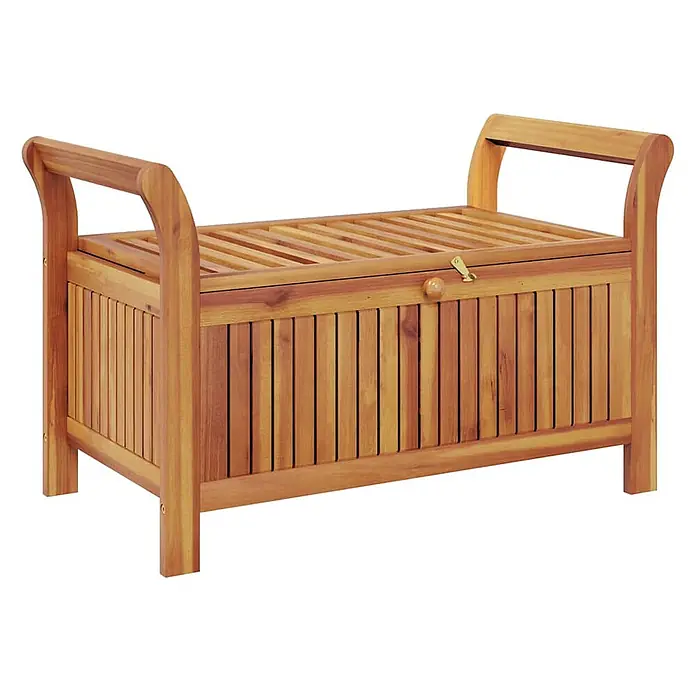 Furnicato Gartenbank Akazien-Massivholz - B x T x H: 50 x 91 x 60 cm, Weiß - Natürliche Holz-Aufbewahrungsbank mit Lattenrostplatte, Armlehnen und Verschluss vorne.