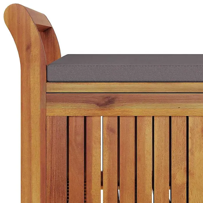 Furnicato Gartenbank Akazien-Massivholz geölt - B x T x H: 50 x 91 x 60 cm, Grau - Holz Gartenbank mit grauem Kissen, mit Lattenrost-Design und einer geschwungenen Holzarmlehne.