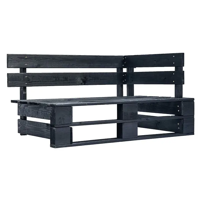 Furnicato Gartenbank Kiefernholz imprägniert - B x T x H: 110 x 65 x 55 cm, Schwarz - Ecksofa aus schwarzen Holzpaletten.
