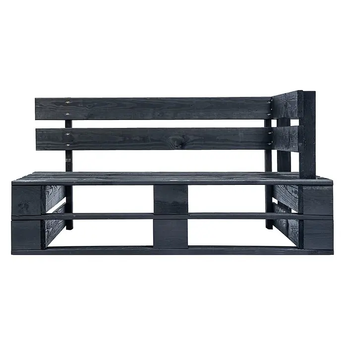 Furnicato Gartenbank Kiefernholz imprägniert - B x T x H: 110 x 65 x 55 cm, Schwarz - Dunkelgraue Holzpalettenbank mit Rückenlehne und rechter Armlehne.