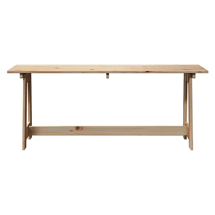 Furnicato Gartenbank Kiefernholz Natur - B x T x H: 37 x 119 x 47 cm, Natur - Langer Tisch aus hellem Holz mit schlichtem Design und stabilen A-Beinen.