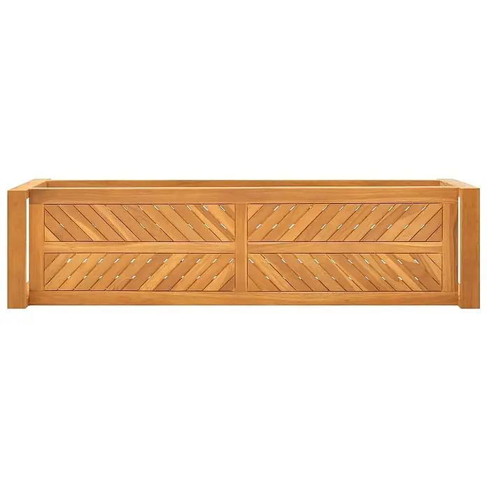 Furnicato Gartenbank Teakholz geölt - B x T x H: 30 x 120 x 50 cm, Braun - Langes, rechteckiges hellbraunes Holzpflanzgefäß mit lattenförmigen Chevron-Seiten.