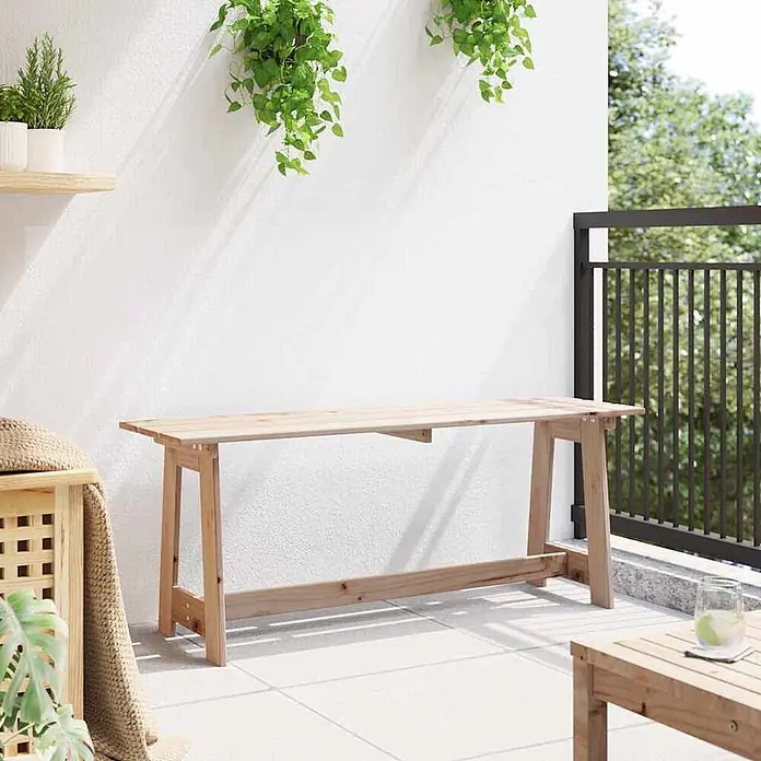 Furnicato Gartenbank Kiefernholz Natur - B x T x H: 37 x 119 x 47 cm, Natur - Helle Holzkonsole oder Bank auf einem Balkon, ideal für Außenbereiche.