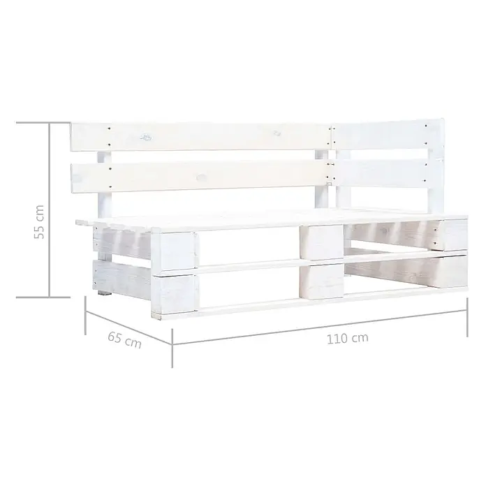Furnicato Gartenbank Kiefernholz imprägniert - B x T x H: 110 x 65 x 55 cm, Weiß - Weiße Eckbank aus Holzpaletten, 110 cm lang, 65 cm tief, mit 55 cm Rückenlehnenhöhe.