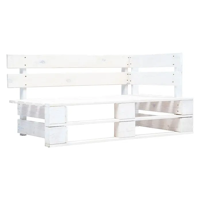 Furnicato Gartenbank Kiefernholz imprägniert - B x T x H: 110 x 65 x 55 cm, Weiß - Weiße Holzbank mit Rückenlehne, aus Paletten gebaut.