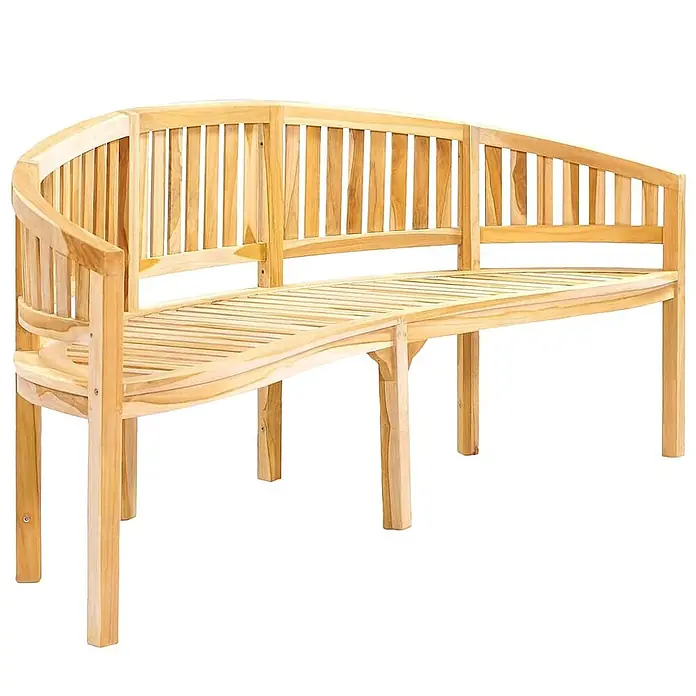 Furnicato Gartenbank Teak-Hartholz - B x T x H: 200 x 66 x 86 cm, Braun - Gebogene Gartenbank aus hellem Holz mit Lamellen, ergonomischer Sitzfläche und Rückenlehne.