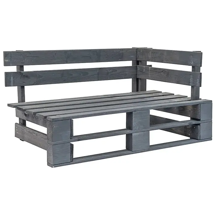 Furnicato Gartenbank - Grau - Dunkelgraues Holzpaletten-Ecksofa in L-Form, ideal für den Lounge-Bereich im Freien.