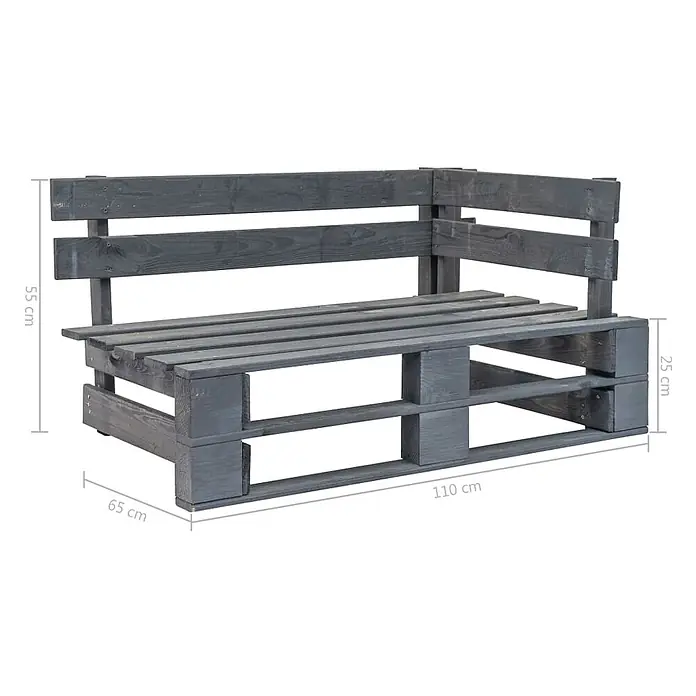 Furnicato Gartenbank - Grau - Dunkelgraues L-förmiges Outdoor-Sofa aus Holzpaletten, Maße 110x65x55 cm, Sitzhöhe 25 cm.