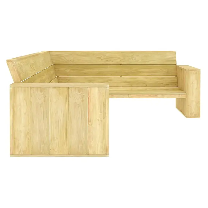 Furnicato Gartenbank Kiefernholz imprägniert - B x T x H: 164,5 x 239 x 76 cm, Braun - L-förmige Gartenbank aus hellem Naturholz mit Lattenrückenlehne und Sitzfläche.