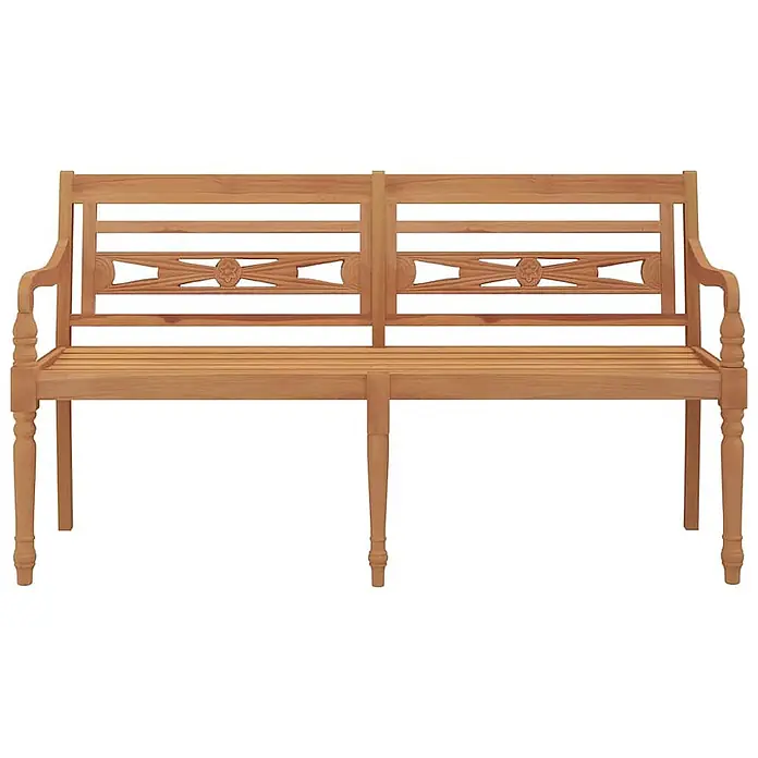 Furnicato Gartenbank Teak-Massivholz - B x T x H: 150 x 51,5 x 84 cm, Braun - Hellbraune Holzbank für zwei Personen mit Lattenrostsitz, Armlehnen und geschnitzter Rückenlehne.
