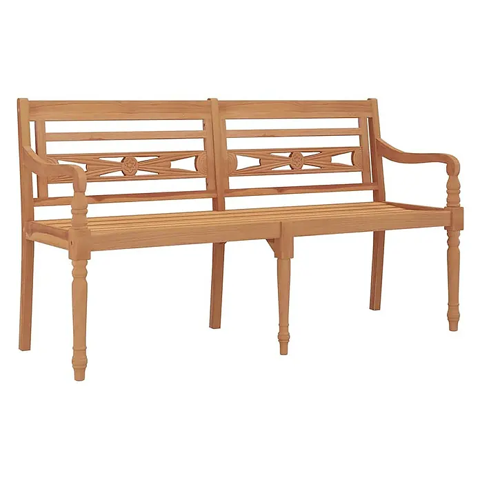 Furnicato Gartenbank Teak-Massivholz - B x T x H: 150 x 51,5 x 84 cm, Braun - Zweisitzige Gartenbank aus Naturholz mit Lattenrostsitz und Rückenlehne sowie dekorativen Schnitzereien.
