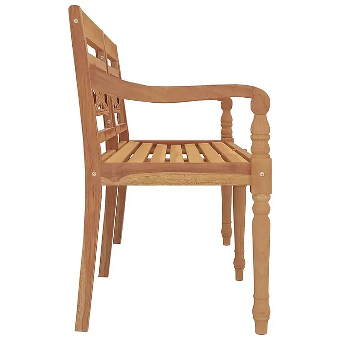 Furnicato Gartenbank Teak-Massivholz - B x T x H: 150 x 51,5 x 84 cm, Braun - Hellbraune Holzgartenbank mit Lattenrostsitz, gemusterter Rückenlehne und gedrechselten Armlehnenstützen und Beinen.