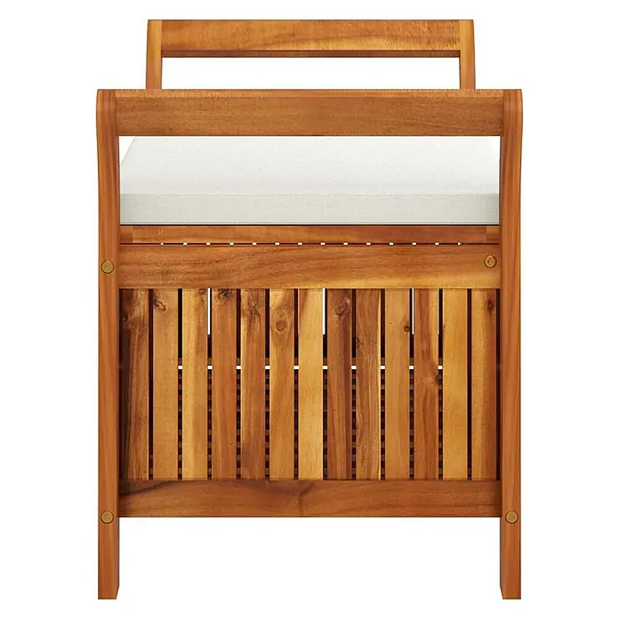 Furnicato Gartenbank Akazien-Massivholz - B x T x H: 50 x 91 x 60 cm, Weiß - Hellbraune Akazienholz Gartenliege mit Lattenrost und weißem Kissen.
