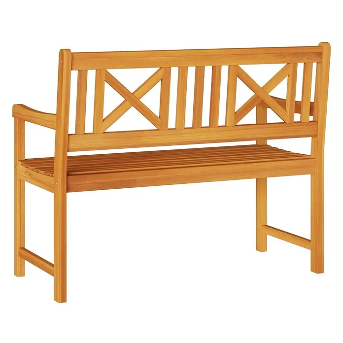 Furnicato Gartenbank Akazien-Massivholz geölt - B x T x H: 56 x 110 x 90 cm, Massivholz Akazie, Braun - Helle Holzgartenbank mit Armlehnen und einer Rückenlehne mit X-Muster und vertikalen Leisten.