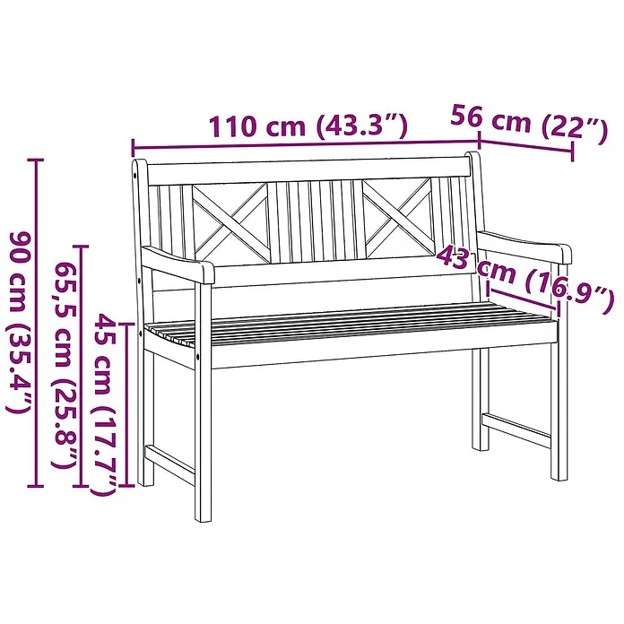 Furnicato Gartenbank Akazien-Massivholz geölt - B x T x H: 56 x 110 x 90 cm, Massivholz Akazie, Braun - Holz-Gartenbank mit Rückenlehne, 110 cm breit, 90 cm hoch und 56 cm tief.