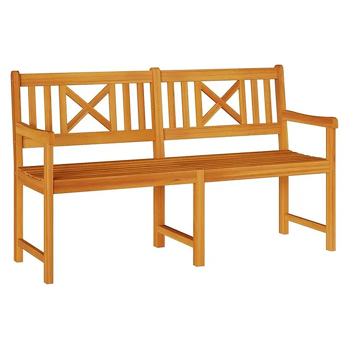 Furnicato Gartenbank Akazien-Massivholz geölt - B x T x H: 56 x 150 x 90 cm, Massivholz Akazie, Braun - Hellbraune Gartenbank aus Holz für zwei Personen mit X-Muster Rückenlehnen und Armlehnen.