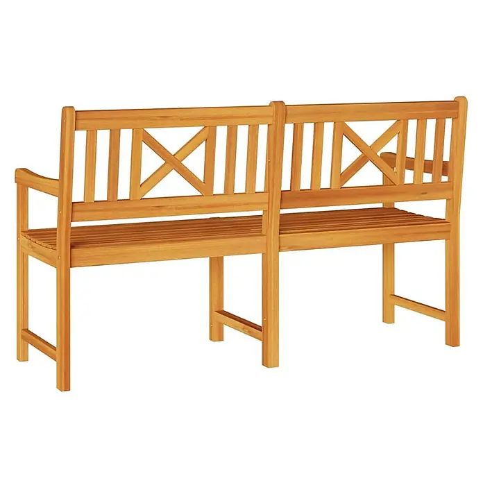 Furnicato Gartenbank Akazien-Massivholz geölt - B x T x H: 56 x 150 x 90 cm, Massivholz Akazie, Braun - Hellbraune Holz-Gartenbank für zwei Personen mit X-förmigem Rückenlehnen-Design und Lattenrostsitzen.