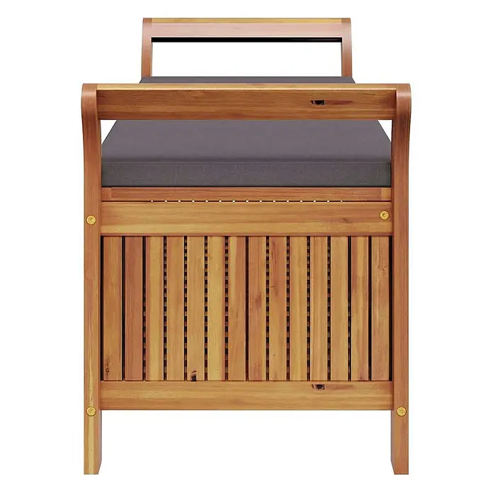 Furnicato Gartenbank Akazien-Massivholz geölt - B x T x H: 50 x 108 x 4 cm, Grau - Tagesbett aus Naturholz mit Lattenrost und dunkelgrauem Kissen zum Sitzen.