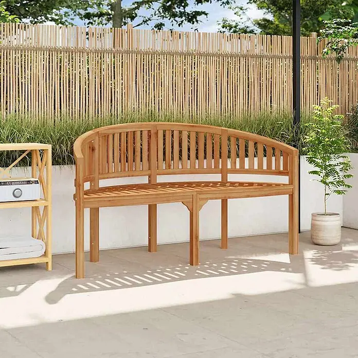 Furnicato Gartenbank Teak-Hartholz - B x T x H: 60 x 151 x 86 cm, Braun - Gekrümmte Teakholz-Gartenbank für bequemes Sitzen im Freien.