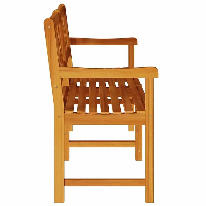 Furnicato Gartenbank Akazienholz geölt - B x T x H: 56 x 180 x 90 cm, Massivholz Akazie, Braun - Hellbraune Gartenbank aus Holz mit Lattenrostsitz und Rückenlehne, Seitenansicht.